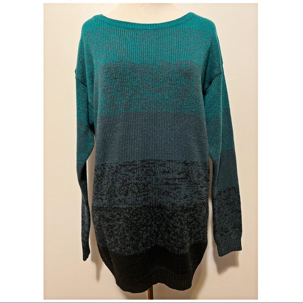 Divided Striped Retro Turquoise Long Sweater, XS